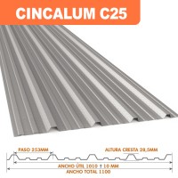 CHAPA T101 TRAPEZOIDAL CINCALUM C25 Precio por metro lineal