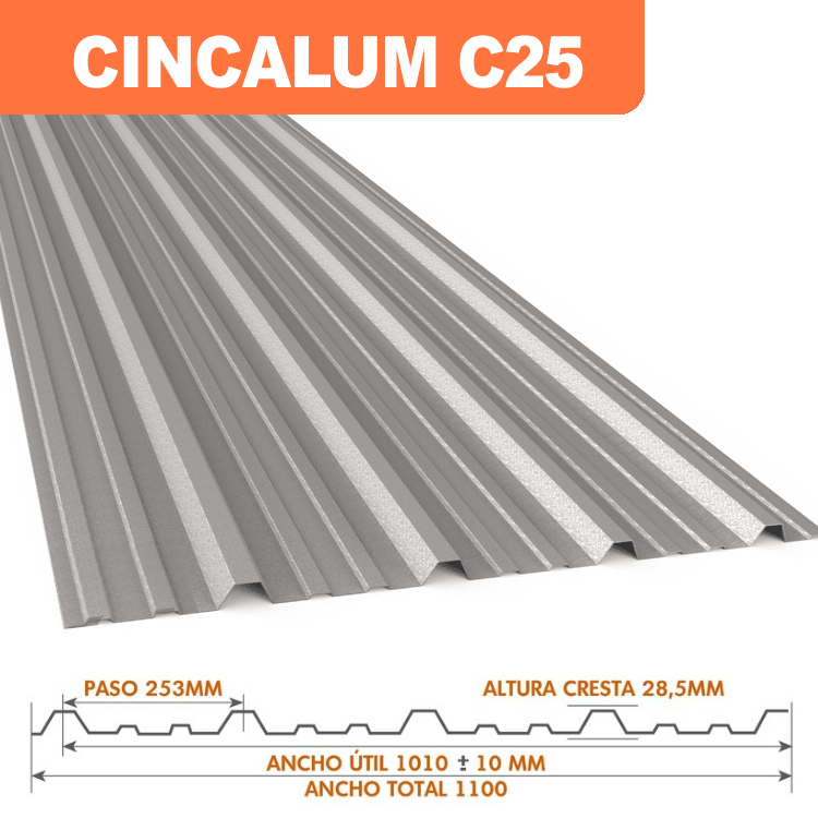 CHAPA T101 TRAPEZOIDAL CINCALUM C25 Precio por metro lineal CHAPA T101 TRAPEZOIDAL CINCALUM C25 Precio por metro lineal