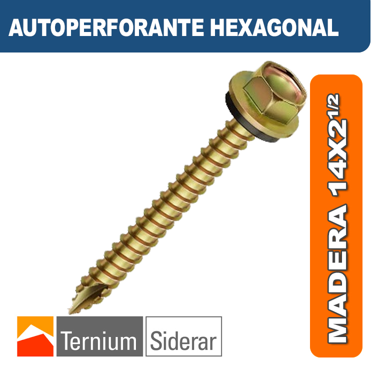 TORNILLO AUTOPERFORANTE HEXAGONAL MADERA 14 por 2 1/2 DORADO