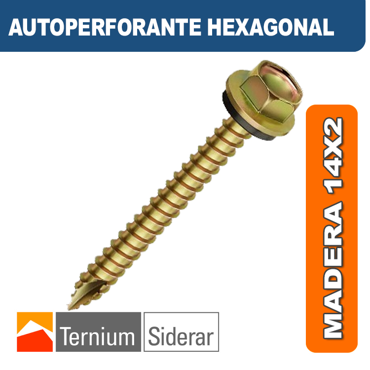 TORNILLO AUTOPERFORANTE HEXAGONAL MADERA 14 por 2 DORADO