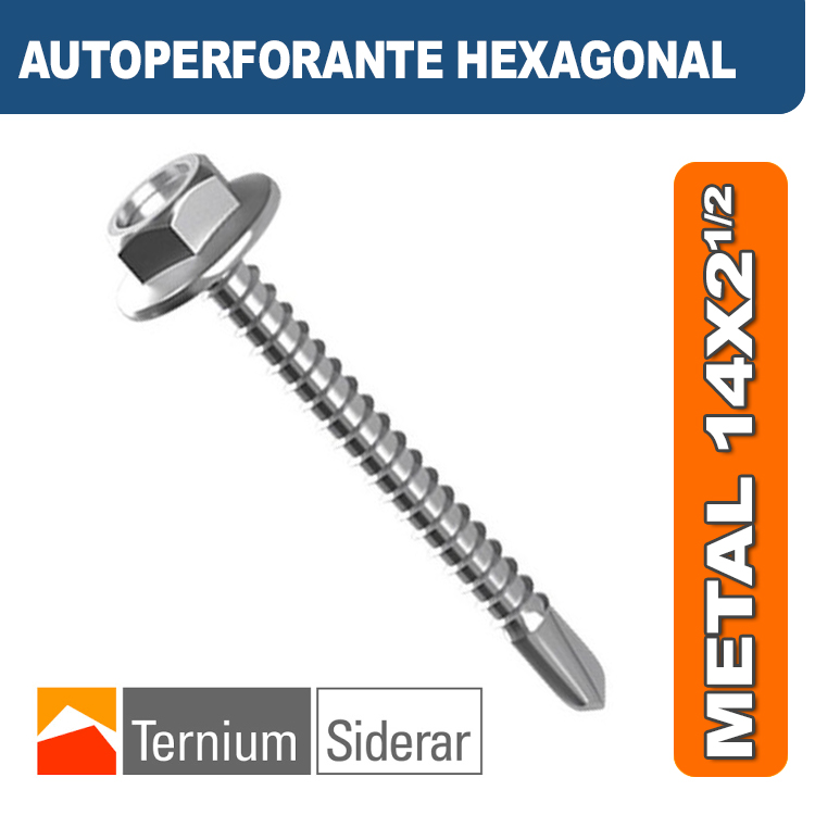 TORNILLO AUTOPERFORANTE HEXAGONAL METAL 14 por 2 1/2