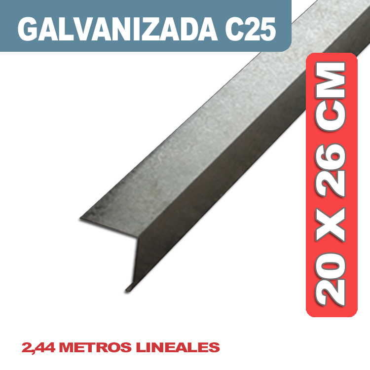 CENEFA DE CIERRE GALVANIZADA C25 20X26CM X 2.44 ML
