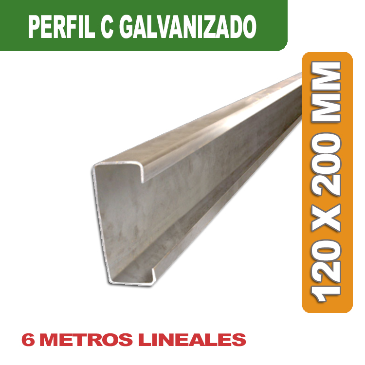 PERFIL C GALVANIZADO 120x50x15MM. Espesor 2MM. Largo 6 MTS.