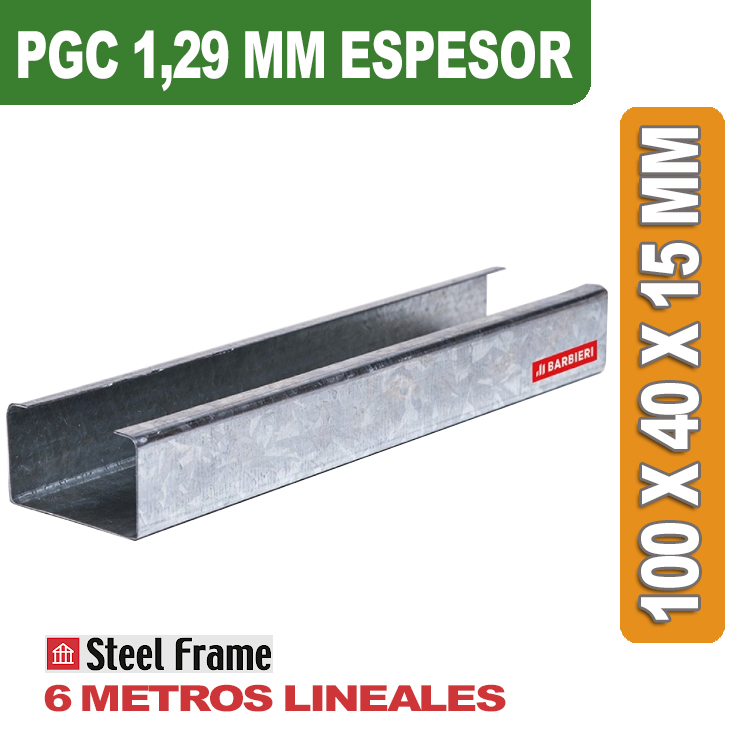 PERFIL PGC 100x40x15MM. ESPESOR 1,29MM. LARGO 6 MTS